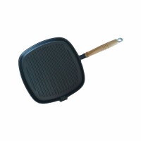 Regent Cast Iron Square Skillet With Wooden Handle Photo