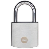 Yale 50mm Brass padlock satin chrome pack1 Photo