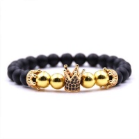 Argent Craft Black Agate Bracelet With 3 Crowns - Gold Photo