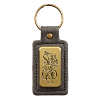 Christian Art Gifts Keyring in Tin Be Still & Know Photo