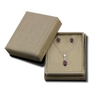 Shimansky 14KW Oval Garnet Fancy Gem & Diamond Pendant & Earring Set Photo