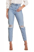 I Saw it First - Ladies Light Wash Ripped Knee Mom Jeans Photo