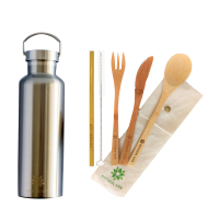 Natural Life Stainless Steel Water Bottle and Bamboo Cutlery Set Photo