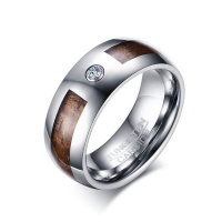 Wolf/Ram Woodsman Tungsten Ring for Men with Solid Wood Inlaid - 8mm Photo