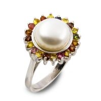 Sapphire Glorious Kaleidoscopic All Natural and Mabe Pearl Ring Photo