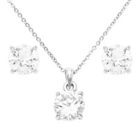 2 Carat Cubic Zirconia Sterling Silver Pendant Chain and Earring Set Photo