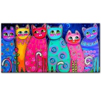 Spoonkie Canvas Art: Modern Abstract Paint - Colorful Cat Photo