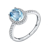 Classic Blue Topaz Halo Ring - Oval Cut Photo