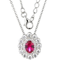 Kays Family Jewellers Ruby Oval Halo Pendant in 925 Sterling Silver Photo