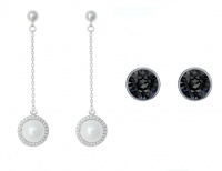 Stella Luna Penny Pearl Earring Set-Swarovski Silver Night Crystal Photo