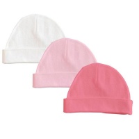 PepperSt Baby Collection - Baby Beanie Hat Set - White/Pink/Pink Photo