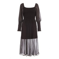 Quiz Ladies Petite Black Chiffon Shirred Tiered Midi Dress - Black Photo
