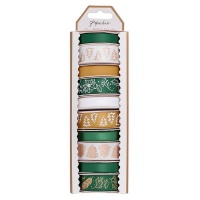 AK Christmas Wrapping - Green And Gold Tree Ribbons - Pack of 10 Photo