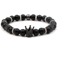 Argent Craft Black Matte Agate Bracelet with King Crown Die & Ball - Silver Photo