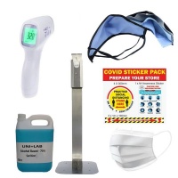 Business Combo:Foot Dispenser-Thermometer-Masks-Sticker Kit-Sanitizer Photo