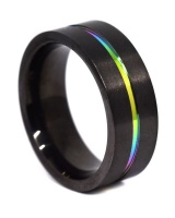 Androgyny rainbow line in black steel ring Photo