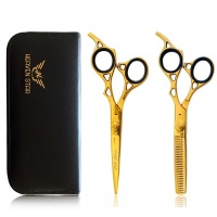 Pro Scissors Professional Barber Hairdressing and Thinning Shears 6.5" Gold Edition Set Photo