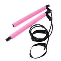Portable Fitness Exercise Pilates Bar Stick with Resistance Band - Pink Photo