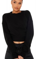 I Saw it First - Ladies Black Cropped Jumper With Cut Out Back Detail Photo