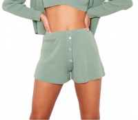 I Saw it First - Ladies Sage Fine Knitted Shorts With Button Detail Photo