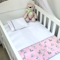 Avocado Green / Cot Duvet and Pillow Set / Baby Llama on Pink Photo
