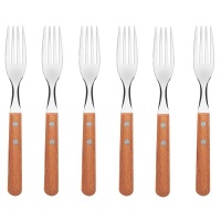 Tramontina 6 pieces Table Forks Natural Wood Handles Photo