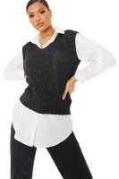 I Saw it First - Ladies Charcoal Cable Knit Sleeveless Vest Photo