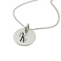 "Engraved Initial - K on 15mm sterling silver disc" Photo