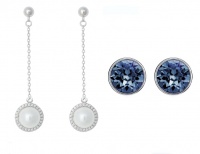 Stella Luna Penny Pearl Earring Set-Swarovski Demin Blue Crystal Photo