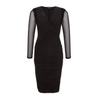 Quiz Ladies Black Mesh Bodycon Midi Dress - Black Photo