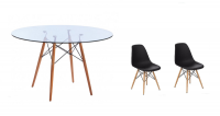 3 Piece Glass Table and Black Wooden Leg Chairs Photo