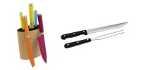 Grunwerg 5 Colour Kitchen Knives & RS Roasting Carving Knife and Fork Set Photo