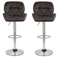Diamond Padded Bar Kitchen Stool Chairs - Set of 2 - Brown Colour Photo
