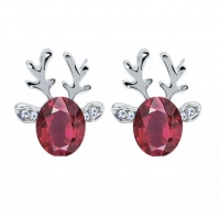 SilverCity Christmas Gift - Rudolf Antlers Stud Earrings - Ruby Red Photo