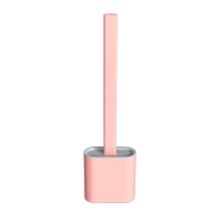 Minimalist Design Silicone Toilet Brush & Holder Set Pink & Grey Photo