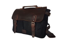 Vivace - 100% Leather & Hard Canvas Laptop Bag - Black Photo