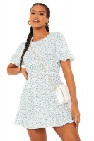 I Saw it First - Ladies White Woven Floral Puff Sleeve Skater Dress Photo