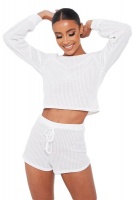 I Saw it First - Ladies White Long Sleeve Top And Shorts Loungewear Set Photo