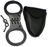 Military Grade Carbon Steel Black Double Lock Handcuffs With Belt Pouch Photo