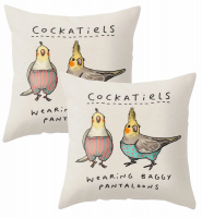 PepperSt Scatter Cushion Cover Set | Cockatiels wearing baggy Pantaloons Photo