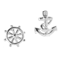 Pink Pixie Helm and Anchor Stud Earrings - Silver-Plated Photo