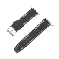 Techme 38mm Double Stitches Genuine Leather Watch Strap - Black Photo