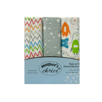 Mothers Choice - 3 Pack Flannel Baby Receiving Blankets - Space Photo