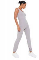 I Saw it First - Ladies Grey Ribbed Scoop Neck Skinny Leg Jumpsuit Photo