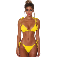 SunBird Swimwear Regal Macaw Canary Yellow Tie Strap Triangle Matching Bikini Photo
