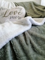 Premium Reversible Sherpa Fleece Throw Blanket-Olive White Photo