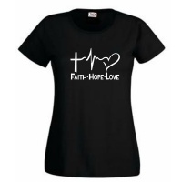 Think Out Loud Ladies "Faith Hope Love" Short Sleeve Tshirt Black Photo
