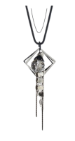 YALLI - Sequines Tassel Necklace and Crystal Pendant - Silver Photo