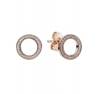 Cosmic Rose Gold Stud Circular Earrings With Cubic Zirconia - 11mm Photo