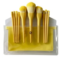 Luxury Vegan 10 Pieces Makeup Brush Set with Clear Brush Bag - Yellow Photo